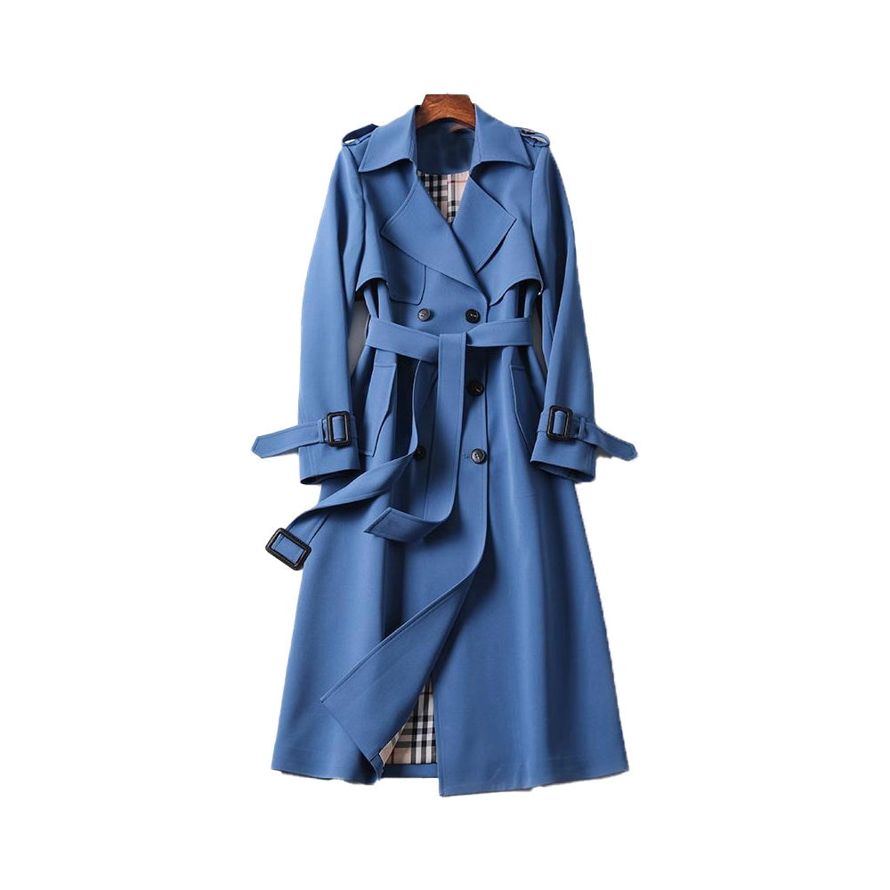 Avery Double-Breasted Long Trench Coat with Belt