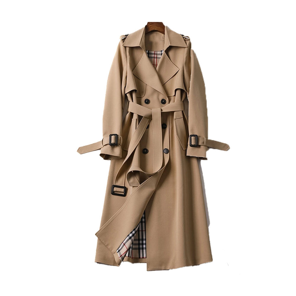 Avery Double-Breasted Long Trench Coat with Belt