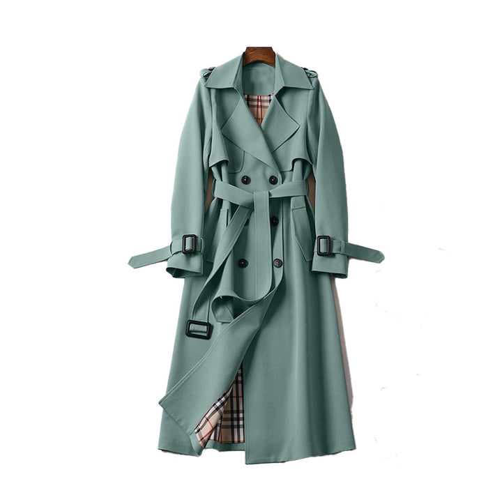 Avery Double-Breasted Long Trench Coat with Belt