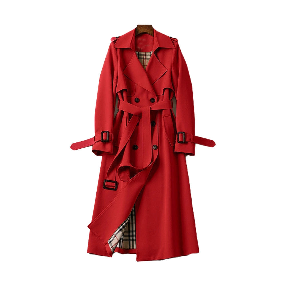 Avery Double-Breasted Long Trench Coat with Belt