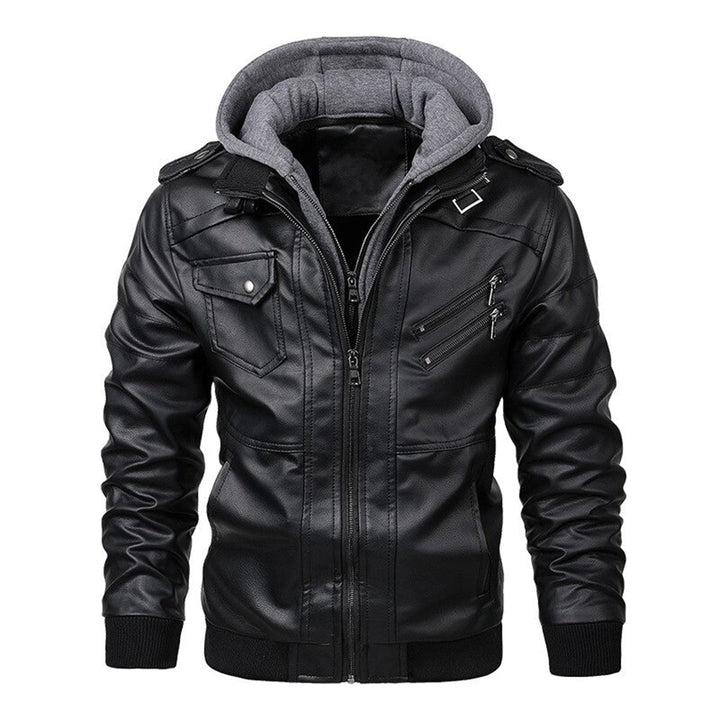 Jacob - Leather jacket with hood for men