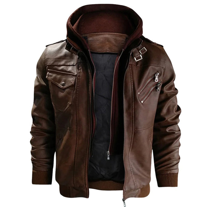 Jacob - Leather jacket with hood for men