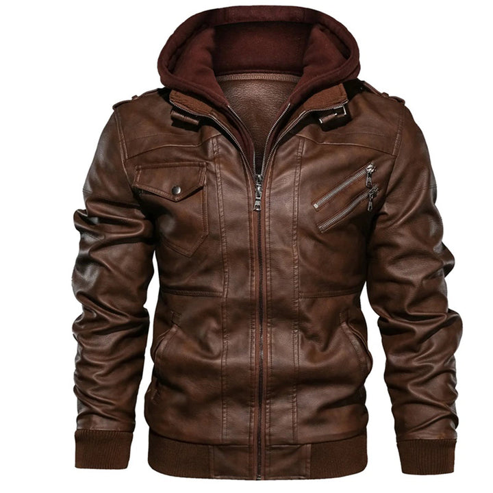 Jacob - Leather jacket with hood for men