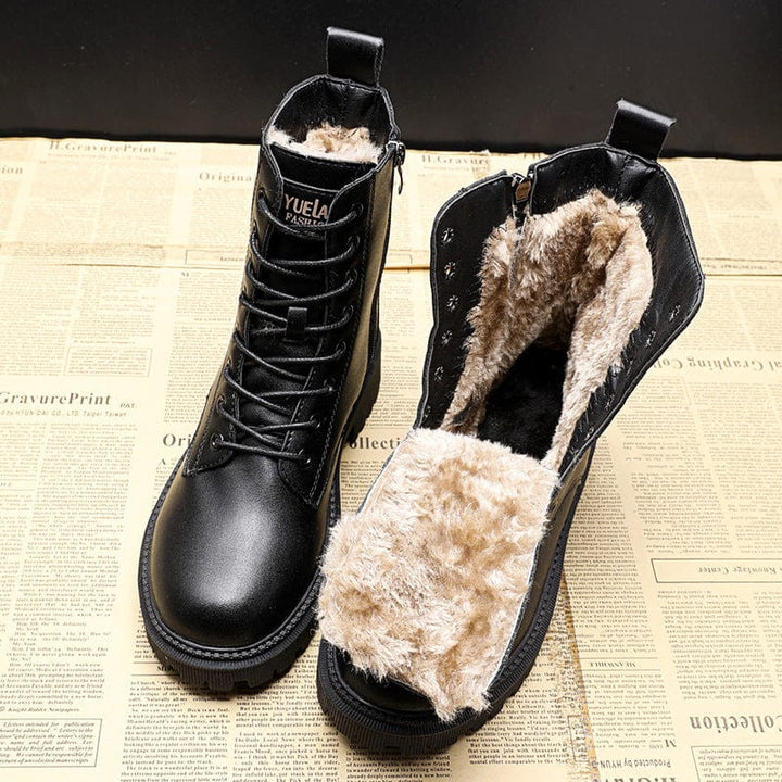 Helena - Black Leather Fur-Lined Insulated Boots